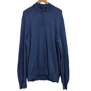 Jos A Bank Traveler Mens XXL Blue 100% Merino Wool Quarter Zip Sweater Mock Neck